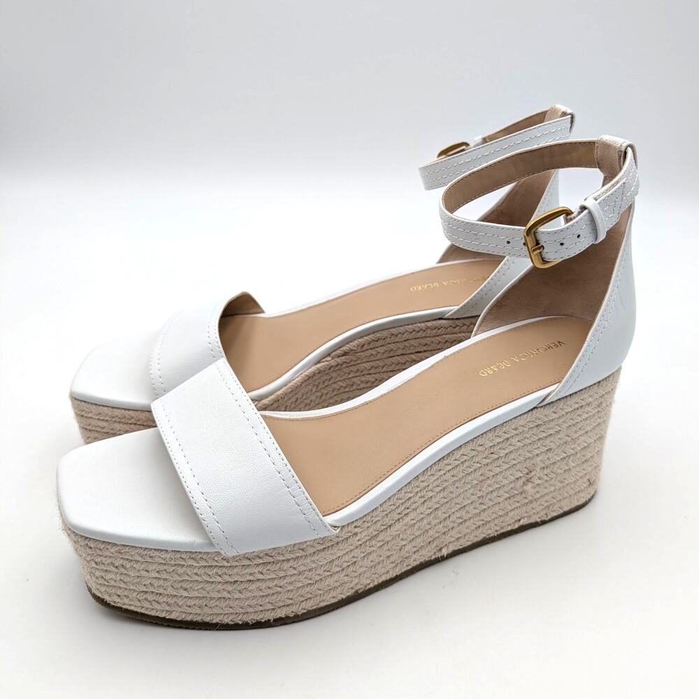 Veronica Beard Gianna Platform Wedge Sandals Women's Off White Size US12M EU42.5